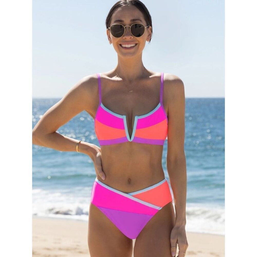 Popvil V Wire Color Block Bikini Set